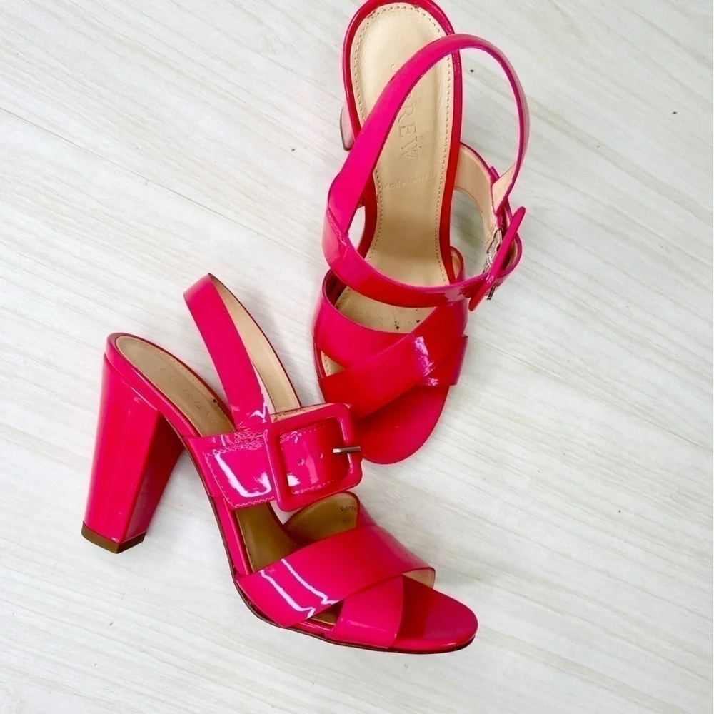 J.Crew Made in Italy Bright pink patent heeled sandals size 5
